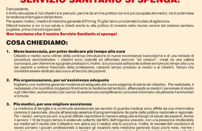 NON LASCIAMO CHE IL NOSTRO SERVIZIO SANITARIO SI SPENGA