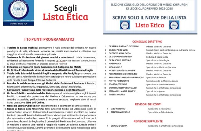 SCRIVI ETICA – ELEZIONI ORDINE DEI MEDICI LECCE