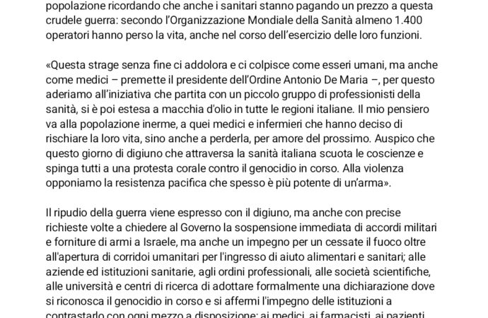 DIGIUNO PER GAZA: NOI CI SIAMO